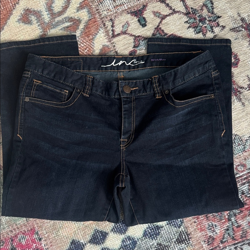INC Denim Reg Fit, Dark Washed Cropped Jeans - 14